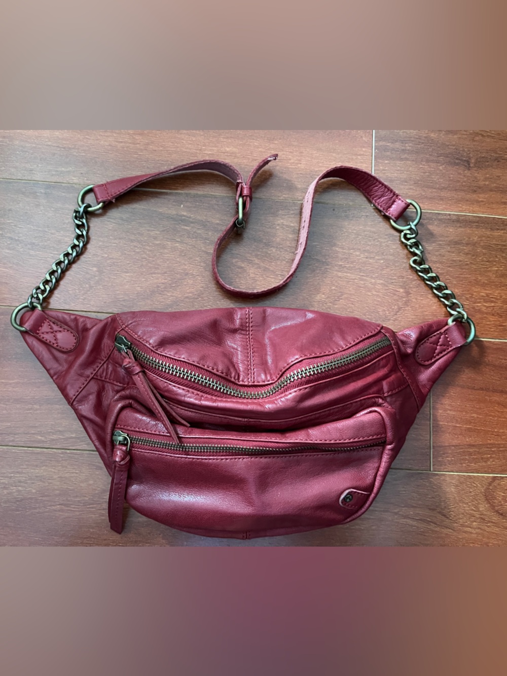 Free People Women’s Red Leather Chain Strap Crossbody Bag